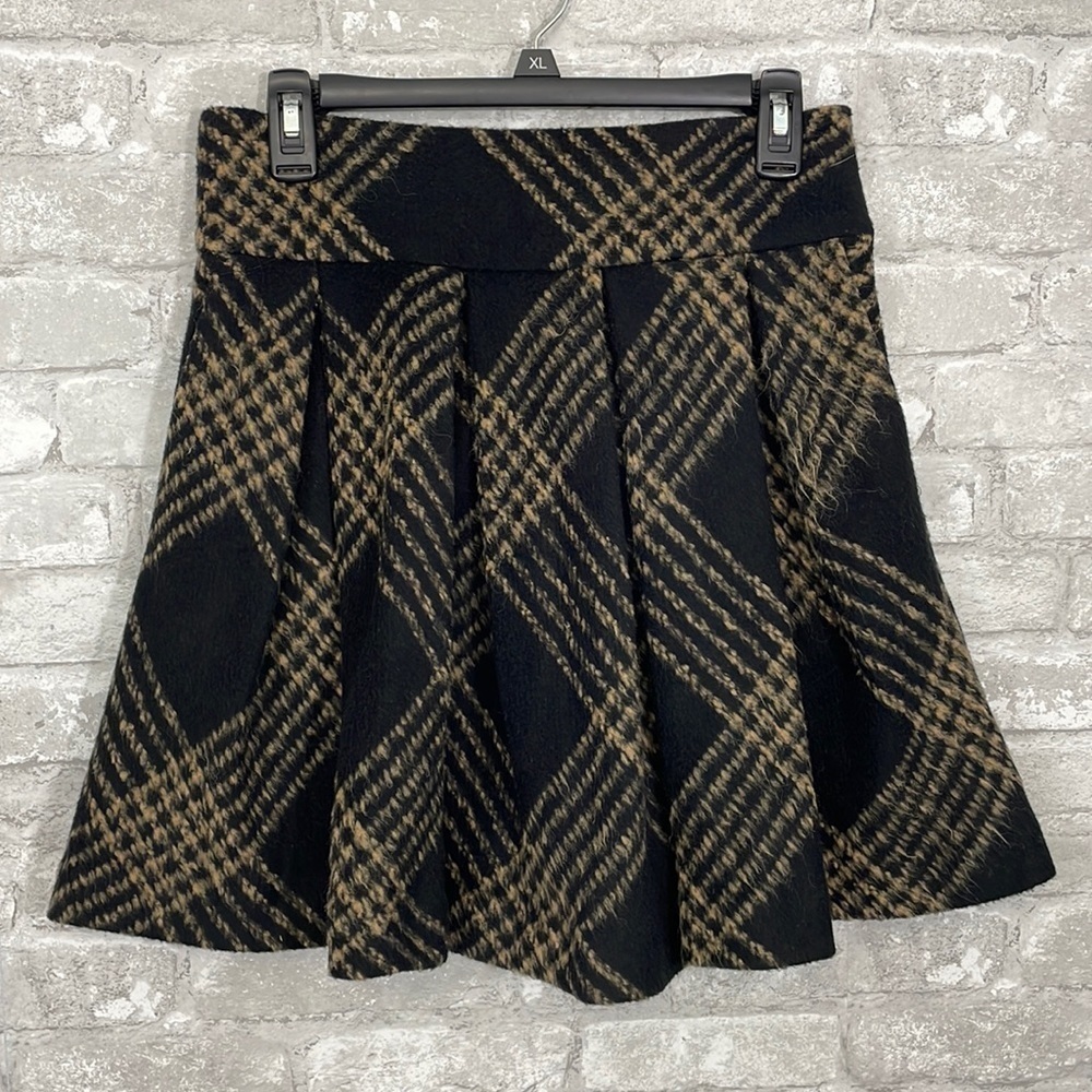 Karl Reiman Plaid Pleated Wool Blend Skirt